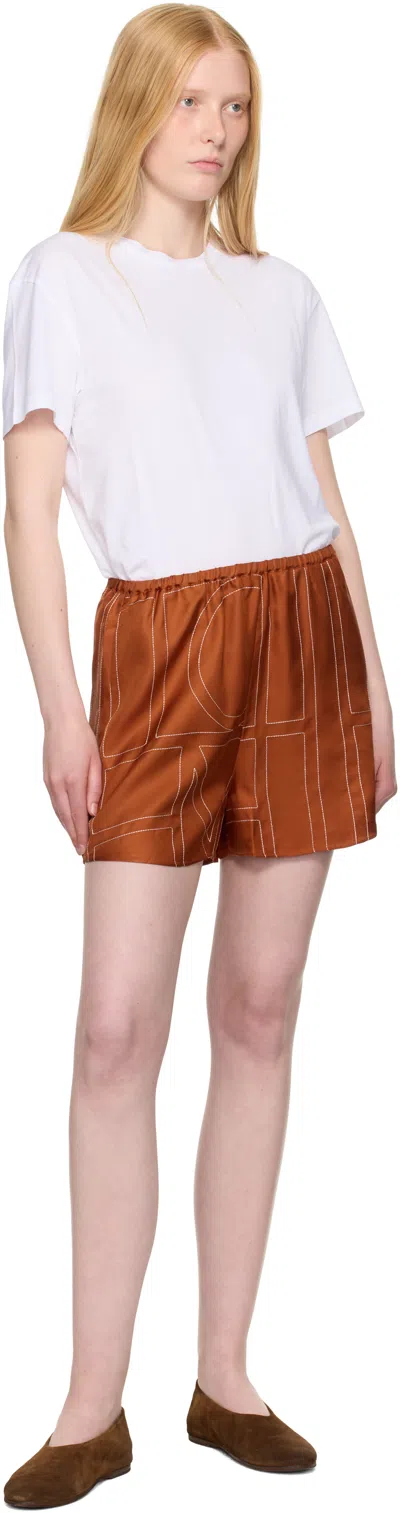 Totême Womens Terracotta Embroidered Monogram Embroidered Silk Pyjama Shorts In Brown