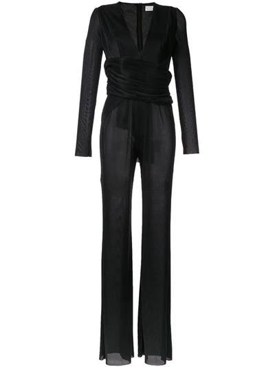 Galvan Pleated Deep V-neck Jumpsuit In Black