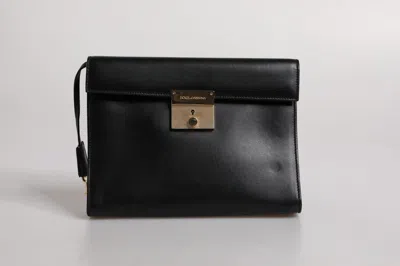 Dolce & Gabbana Black Leather Logo Plaque Document Briefcase Men's Bag