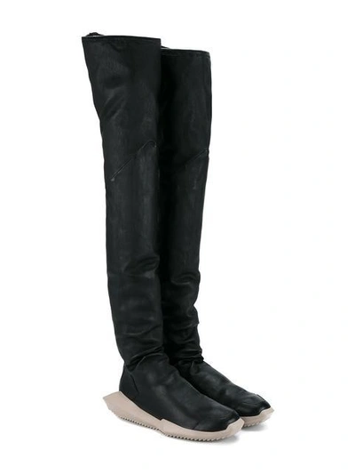 Rick Owens Black Adidas Edition Stretch Tech Runner Over-the-knee Boots |  ModeSens