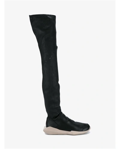 Shop Rick Owens Tech Runner Leather Thigh-high Boots