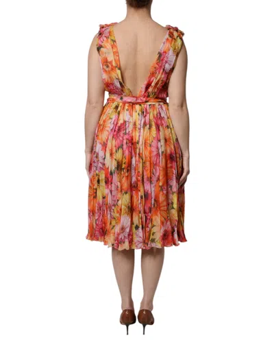 Dolce & Gabbana Multicolor Floral Sleeveless V-neck Midi Dress