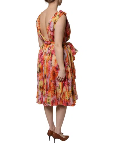 Dolce & Gabbana Multicolor Floral Sleeveless V-neck Midi Dress
