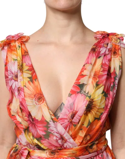 Dolce & Gabbana Multicolor Floral Sleeveless V-neck Midi Dress