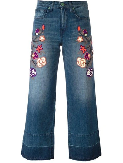 Shop Sandrine Rose Floral Embroidered Cropped Jeans - Blue