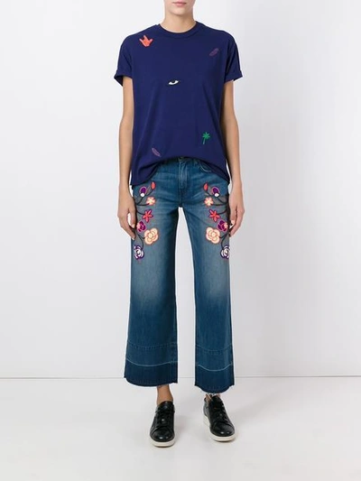 Shop Sandrine Rose Floral Embroidered Cropped Jeans - Blue