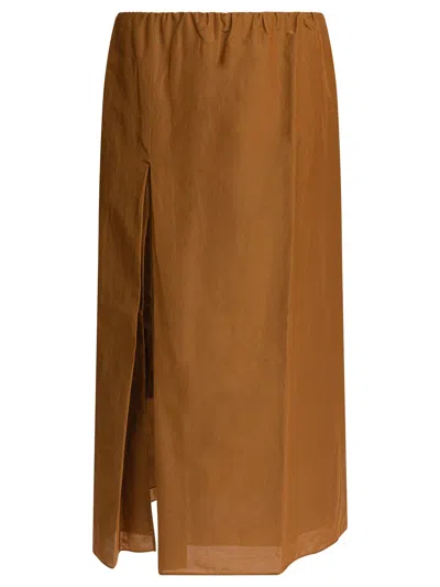 Loulou De Saison Carmen Cotton And Silk-blend Voile Midi Skirt In Orange