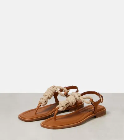 Prada Leather And Cord Thong Sandals In Brown