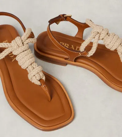 Prada Leather And Cord Thong Sandals In Brown