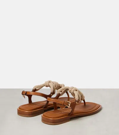 Prada Leather And Cord Thong Sandals In Brown
