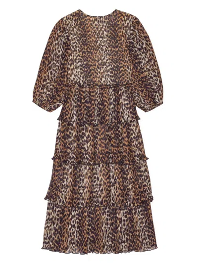 Ganni Women Leopard Print Midi Dress In Animal Print