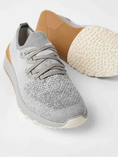 Brunello Cucinelli Cotton Sneakers In Ivory With Front Lace-up Fastening In Gray