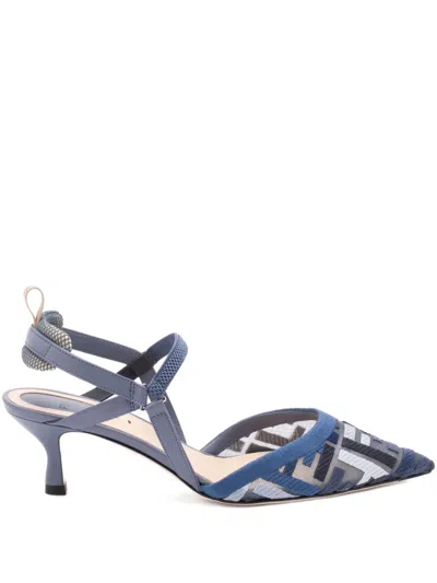 Fendi Ff Embroidery Colibrì Lite Mesh Slingback In Blue