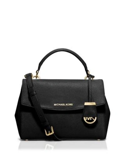 Michael Michael Kors Ava Small Saffiano Leather Satchel Bag In Black/gold