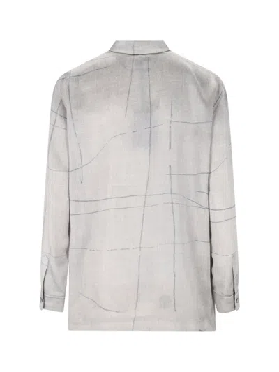 Giorgio Armani Printed Silk Satin Shirt In Grey