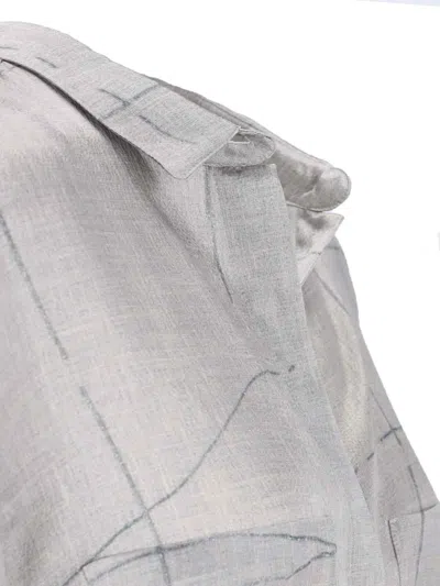 Giorgio Armani Printed Silk Satin Shirt In Grey