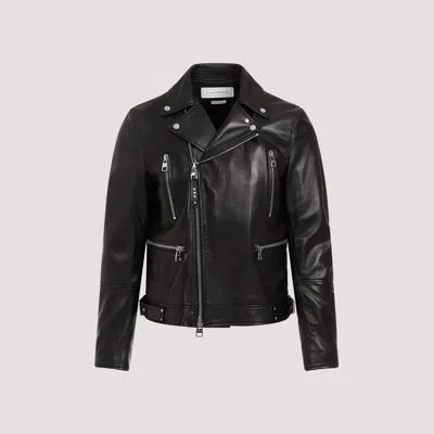 Alexander Mcqueen Grained Lamb Leather Biker Jacket In Black