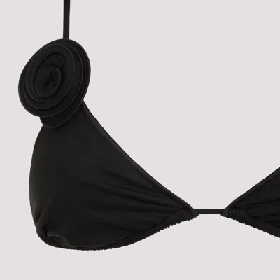 La Reveche Triangle Design Bikini With Handmade Floral Embellishments In Black