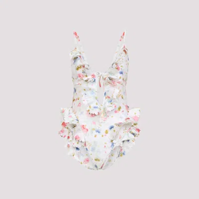 Zimmermann Multicolour Floral Swimsuit With Ruffled Edges And Adjustable Ties In Multi