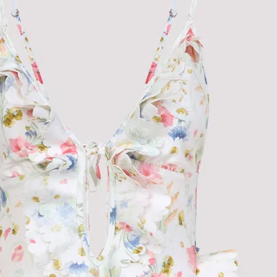 Zimmermann Multicolour Floral Swimsuit With Ruffled Edges And Adjustable Ties In Multi