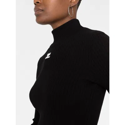 Courrèges Black Reedition Rib Knit Mock Neck Sweater