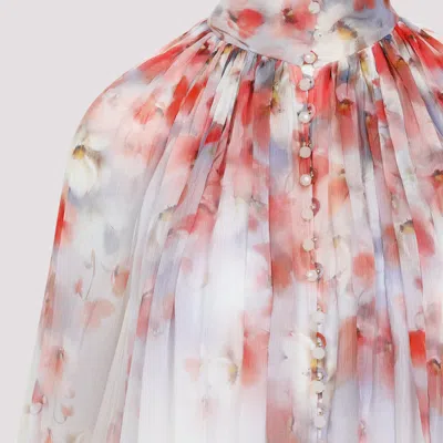 Zimmermann Crush Pleated Floral-print Crepon Blouse