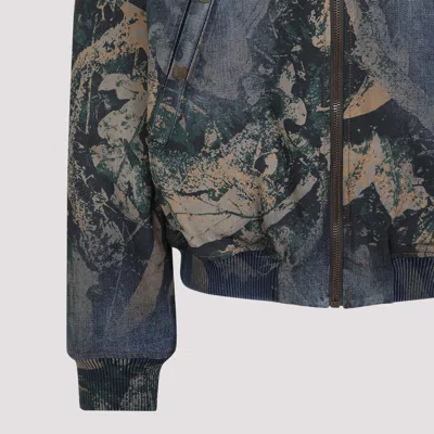 Acne Studios Graphic Print Denim Bomber Jacket In Blue