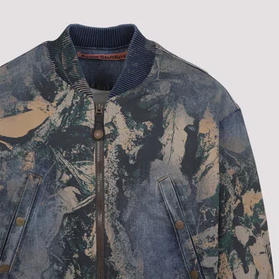 Acne Studios Graphic Print Denim Bomber Jacket In Blue