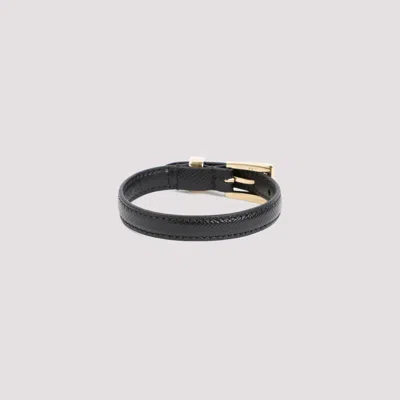 Prada Black Leather Logo Bracelet