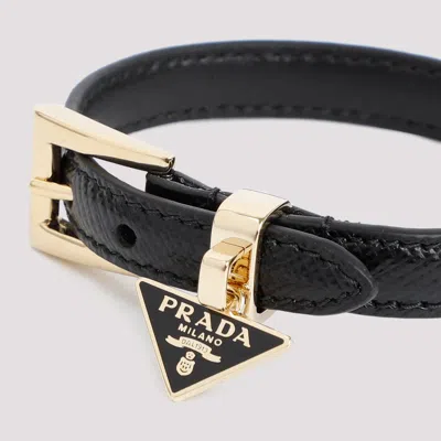 Prada Black Leather Logo Bracelet