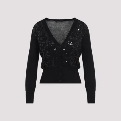 Fabiana Filippi V-neck Wool Blend Cardigan With Front Sequins Detail In Black