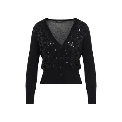 Fabiana Filippi V-neck Wool Blend Cardigan With Front Sequins Detail In Black