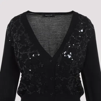 Fabiana Filippi V-neck Wool Blend Cardigan With Front Sequins Detail In Black