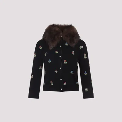 Valentino Wool Cardigan With Detachable Fur Collar In Black