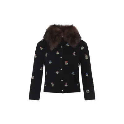 Valentino Wool Cardigan With Detachable Fur Collar In Black