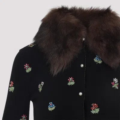 Valentino Wool Cardigan With Detachable Fur Collar In Black