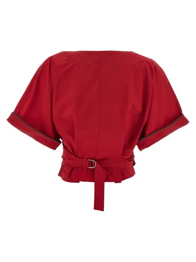 Brunello Cucinelli Red Shirt With V-neck And Monili Detail In Red