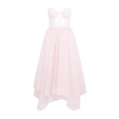 Alexander Mcqueen Strapless Tulle Midi Dress In Pink