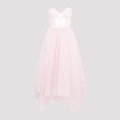 Alexander Mcqueen Strapless Tulle Midi Dress In Pink