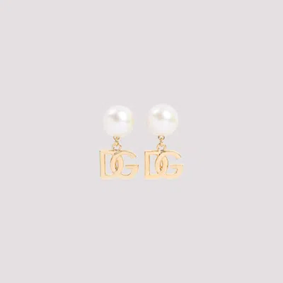 Dolce & Gabbana Metallic Finish Earrings With Pearl Accent