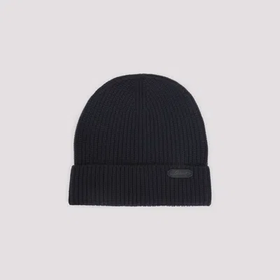 Brioni Ribbed Knit Beanie In Midnight Blue Wool