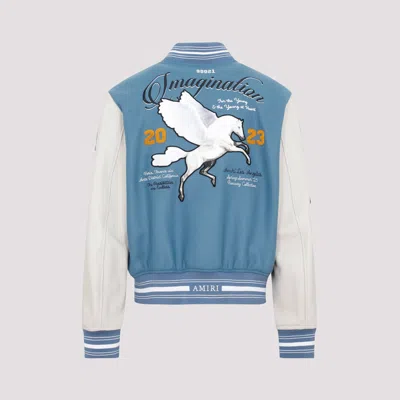 Amiri Oversized Varsity Jacket Ribbed Collar In Blue