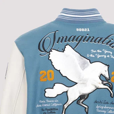 Amiri Oversized Varsity Jacket Ribbed Collar In Blue