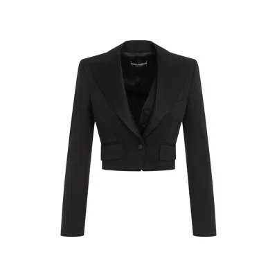 Dolce & Gabbana Short Wool Tailored Jacket In Black