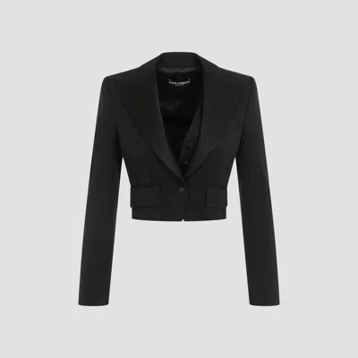 Dolce & Gabbana Short Wool Tailored Jacket In Black