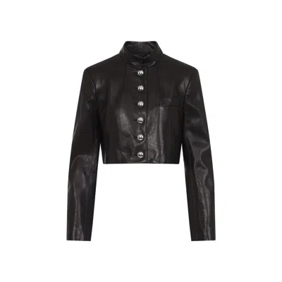 Khaite Cropped Leather Jacket With Padded Shoulders In Black
