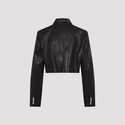 Khaite Cropped Leather Jacket With Padded Shoulders In Black