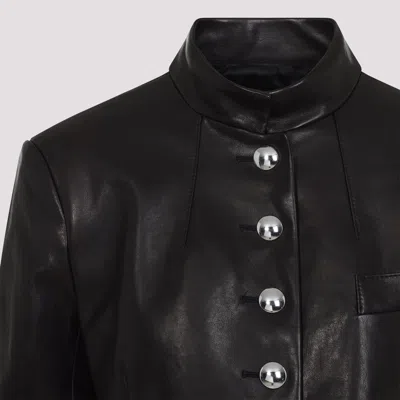 Khaite Cropped Leather Jacket With Padded Shoulders In Black