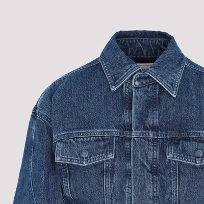 Off-white Cropped Denim Moto Jacket With Front Cutout
