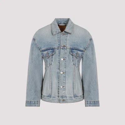Balenciaga Light Blue Denim Hourglass Jacket In Blue